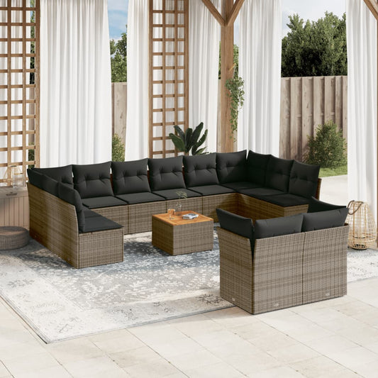 13-delige Loungeset met kussens poly rattan grijs is nu te koop bij PeponiXL, paradijselijk wonen!
