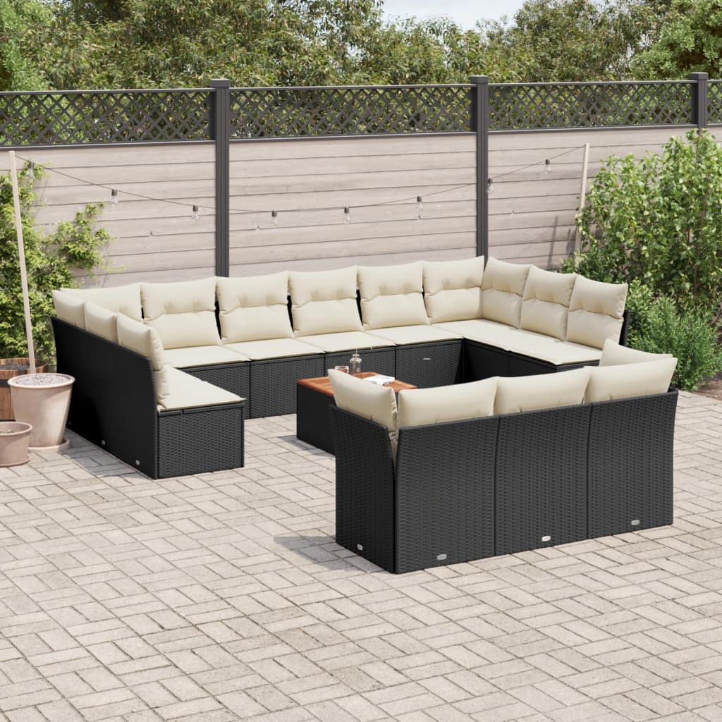 14-delige Loungeset met kussens poly rattan zwart is nu te koop bij PeponiXL, paradijselijk wonen!