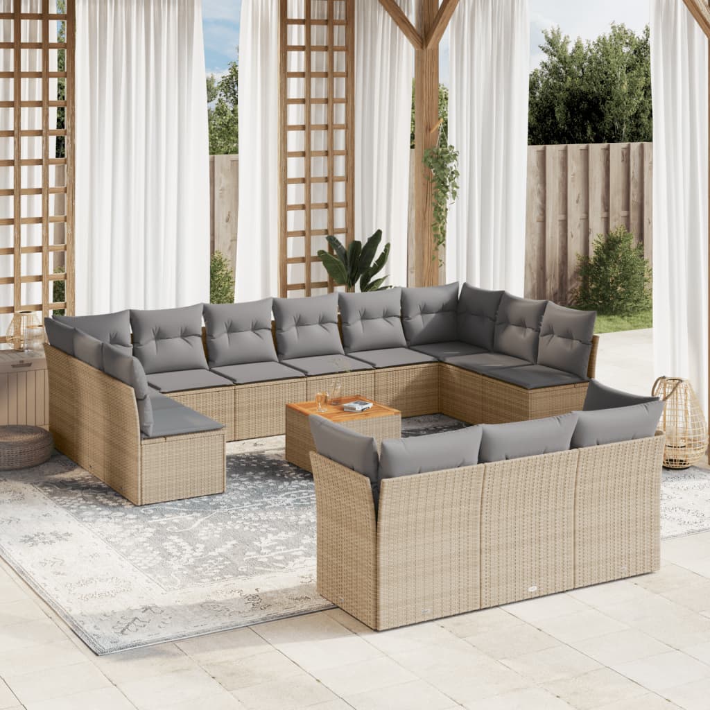 14-delige Loungeset met kussens poly rattan beige is nu te koop bij PeponiXL, paradijselijk wonen!