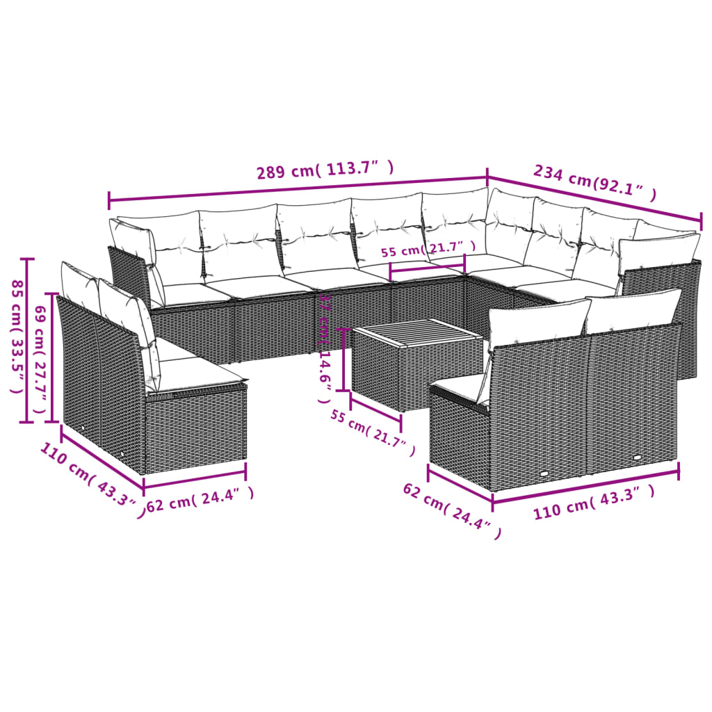13-delige Loungeset met kussens poly rattan grijs is nu te koop bij PeponiXL, paradijselijk wonen!