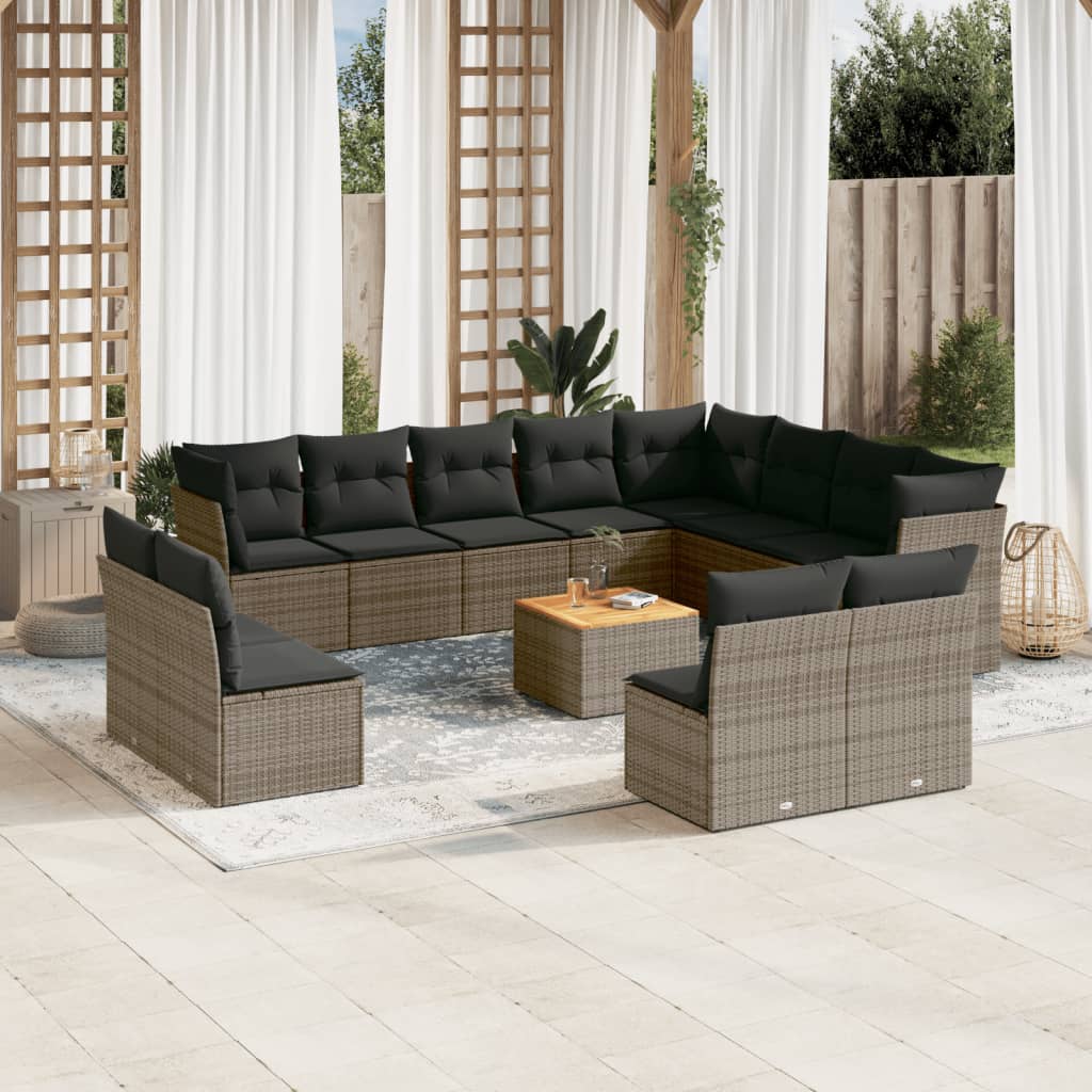 13-delige Loungeset met kussens poly rattan grijs is nu te koop bij PeponiXL, paradijselijk wonen!