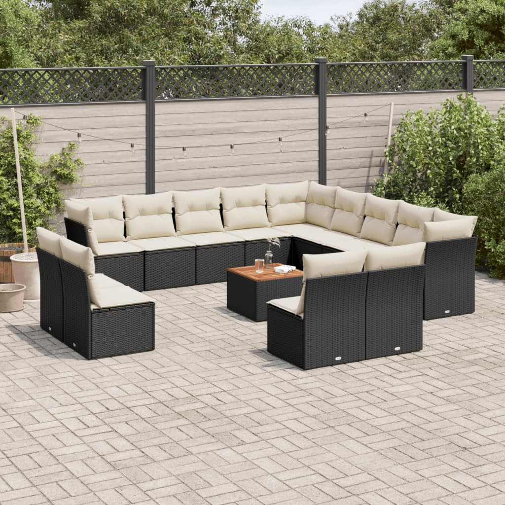 14-delige Loungeset met kussens poly rattan zwart is nu te koop bij PeponiXL, paradijselijk wonen!