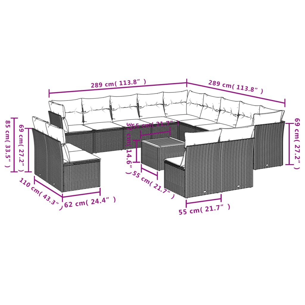 14-delige Loungeset met kussens poly rattan beige is nu te koop bij PeponiXL, paradijselijk wonen!