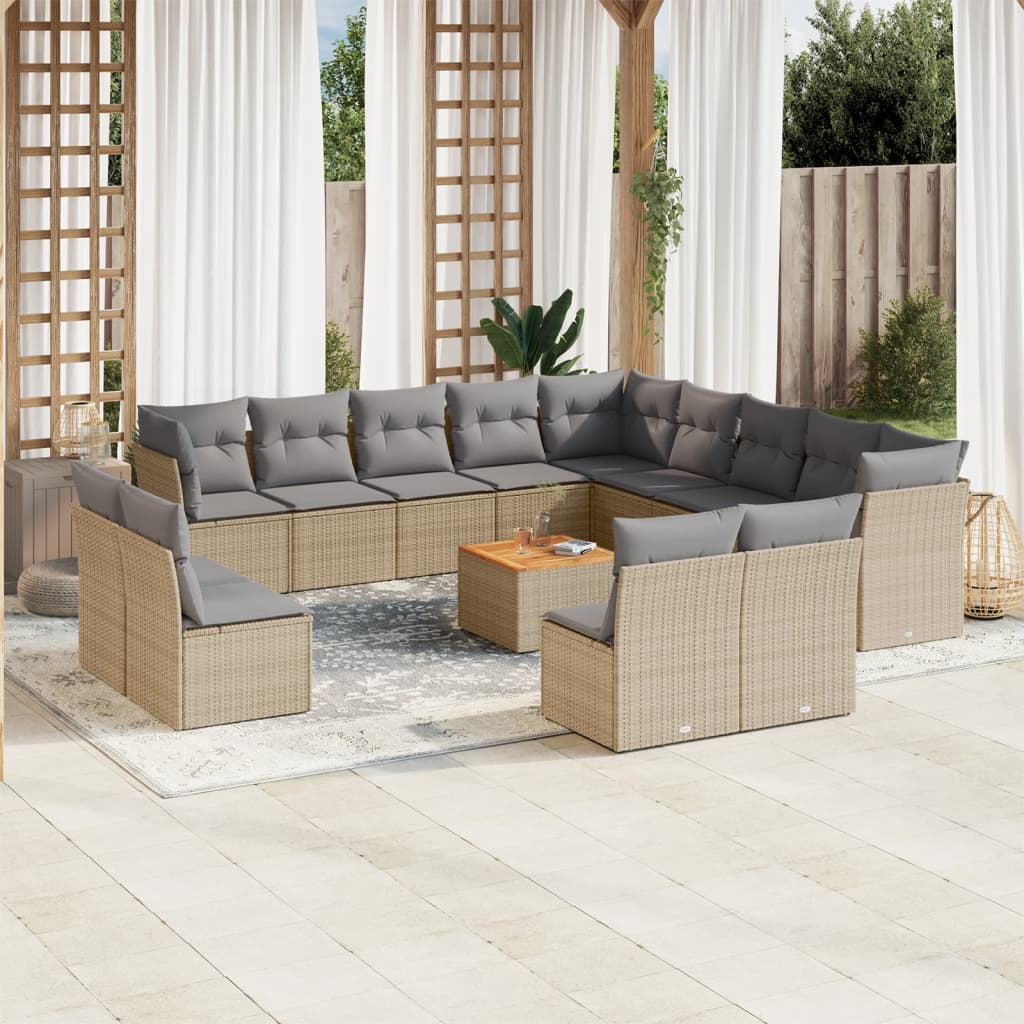 14-delige Loungeset met kussens poly rattan beige is nu te koop bij PeponiXL, paradijselijk wonen!