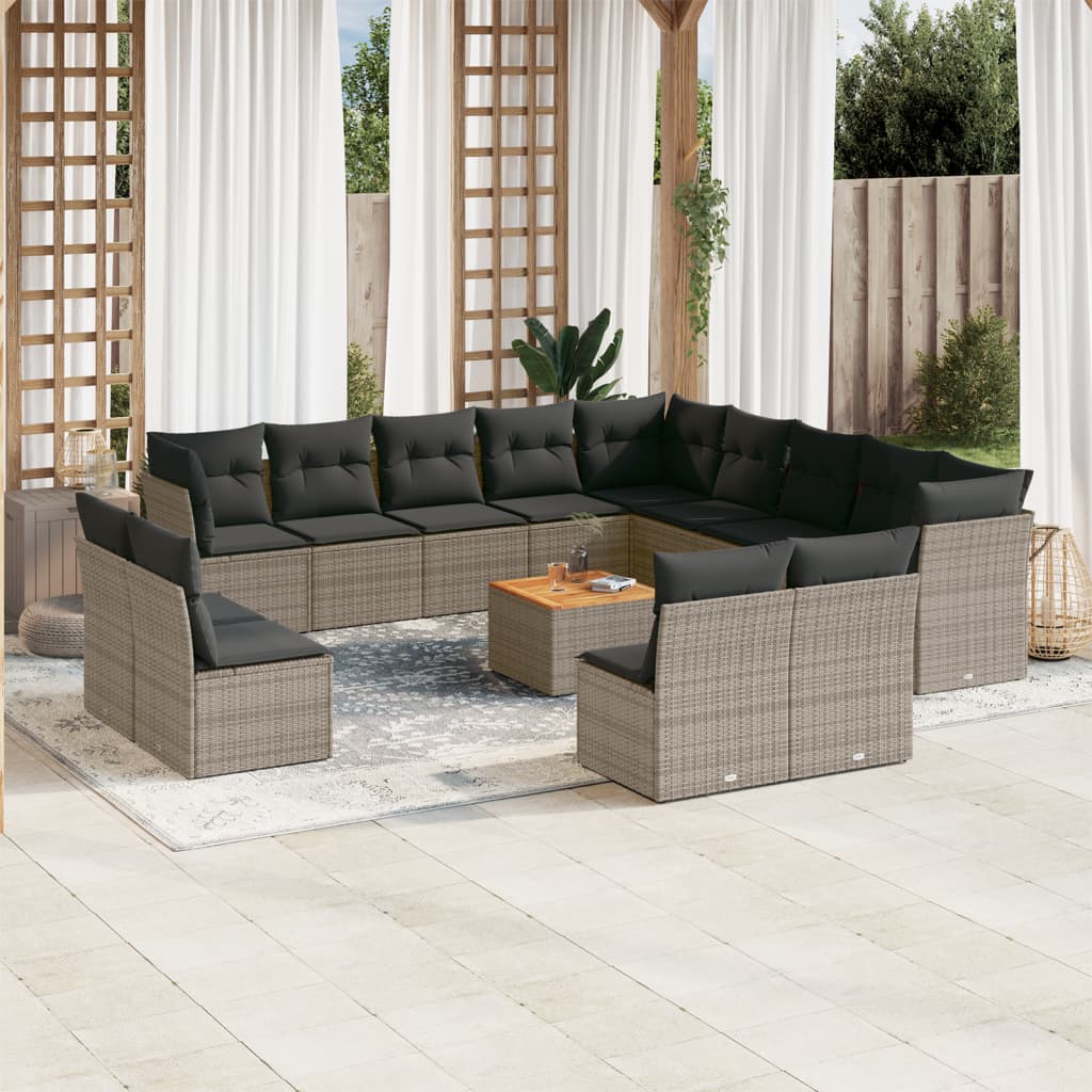 14-delige Loungeset met kussens poly rattan grijs is nu te koop bij PeponiXL, paradijselijk wonen!