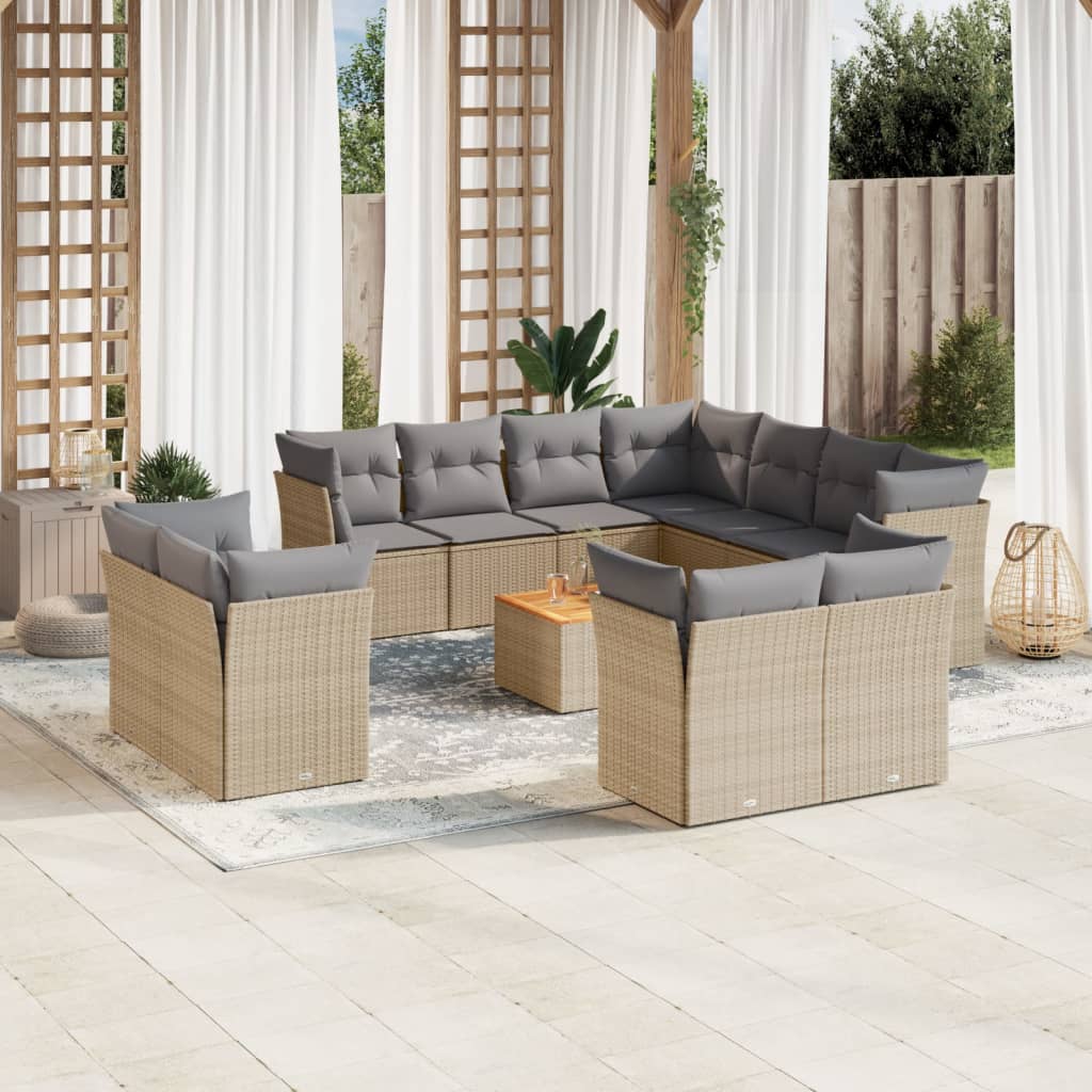 12-delige Loungeset met kussens poly rattan beige is nu te koop bij PeponiXL, paradijselijk wonen!