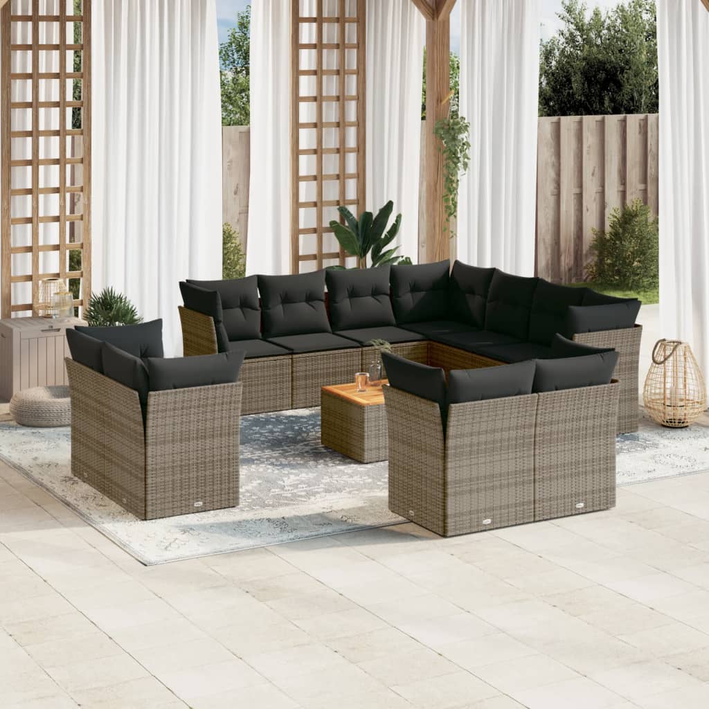 12-delige Loungeset met kussens poly rattan grijs is nu te koop bij PeponiXL, paradijselijk wonen!