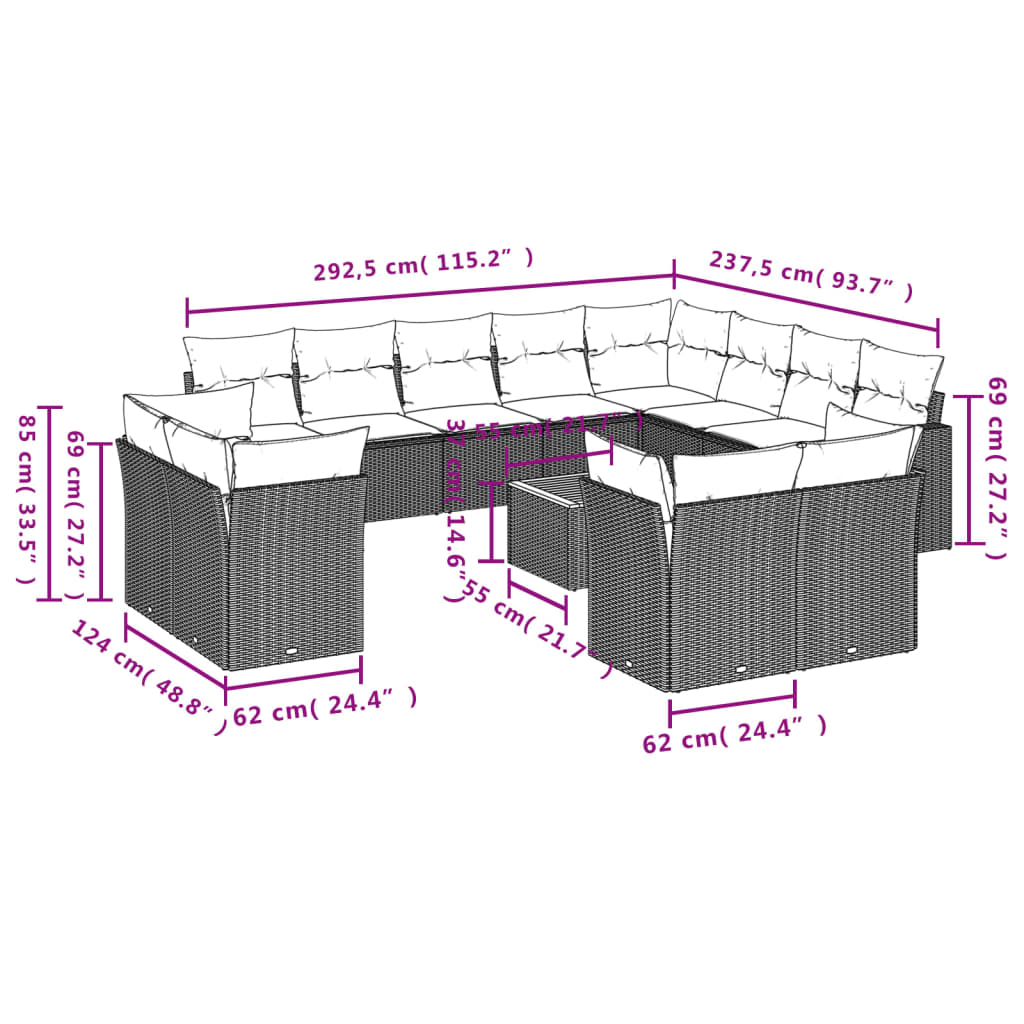 13-delige Loungeset met kussens poly rattan beige is nu te koop bij PeponiXL, paradijselijk wonen!