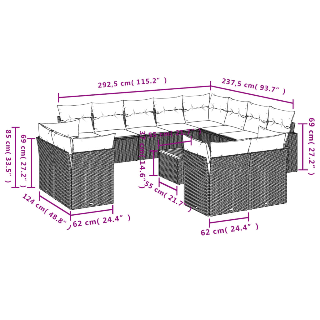 13-delige Loungeset met kussens poly rattan grijs is nu te koop bij PeponiXL, paradijselijk wonen!