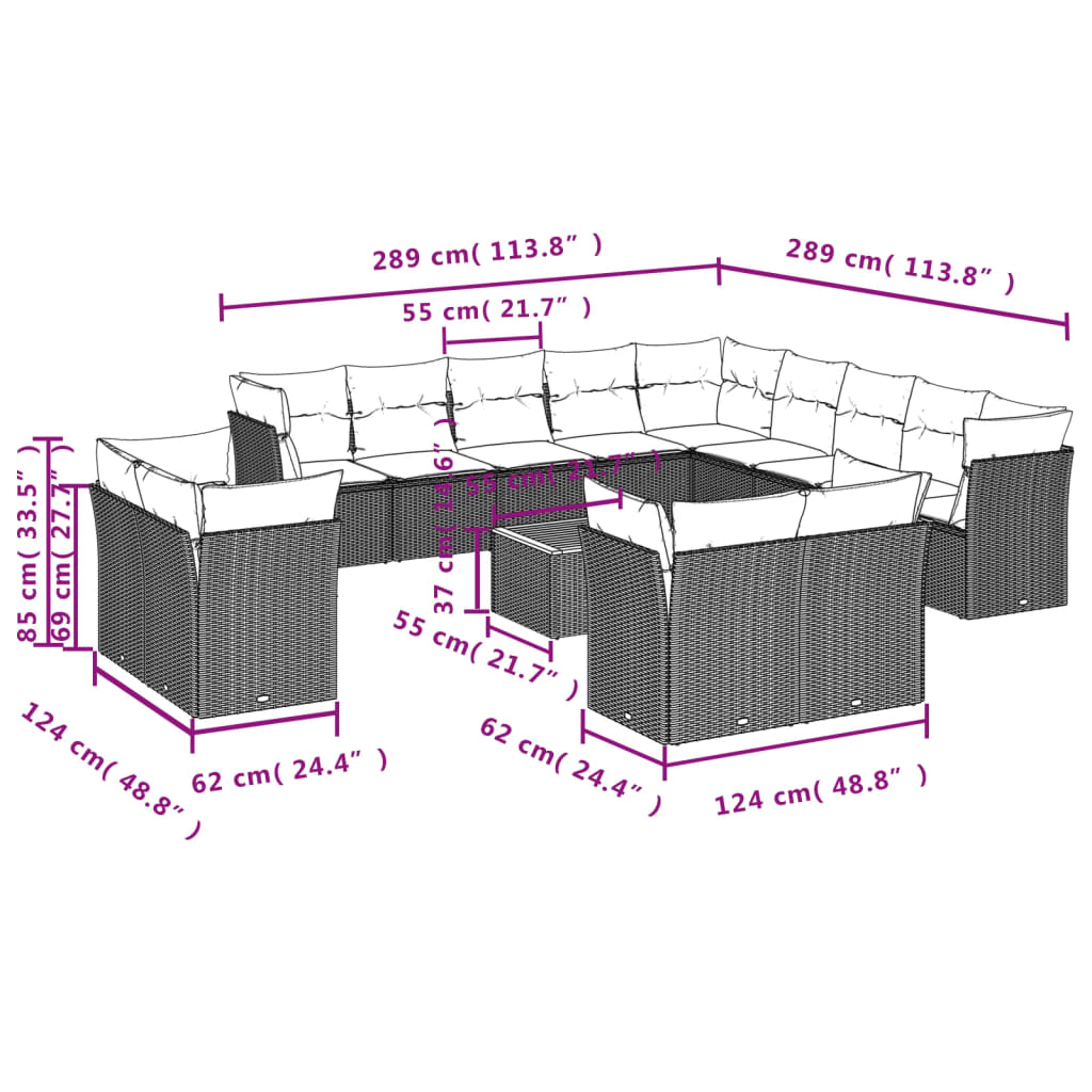 14-delige Loungeset met kussens poly rattan zwart is nu te koop bij PeponiXL, paradijselijk wonen!