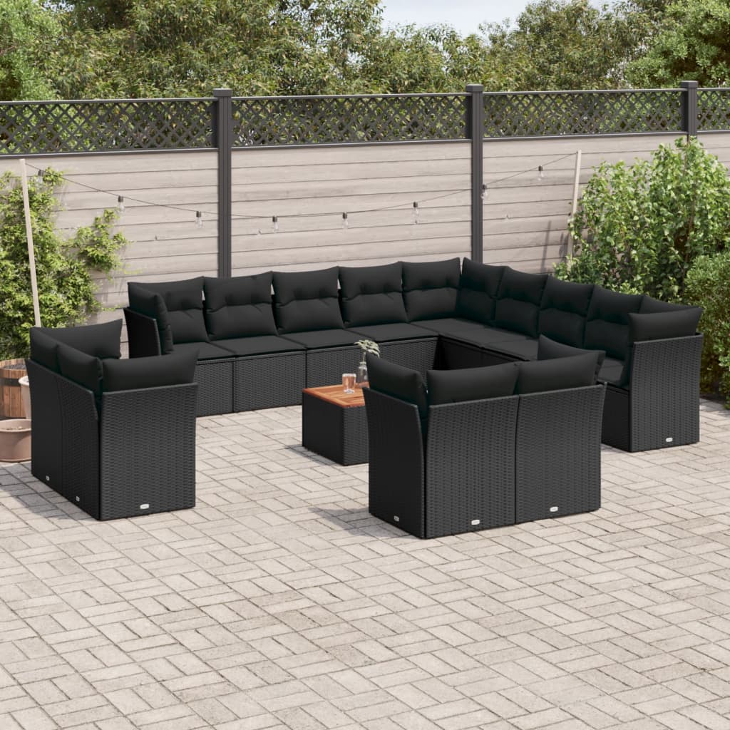 14-delige Loungeset met kussens poly rattan zwart is nu te koop bij PeponiXL, paradijselijk wonen!