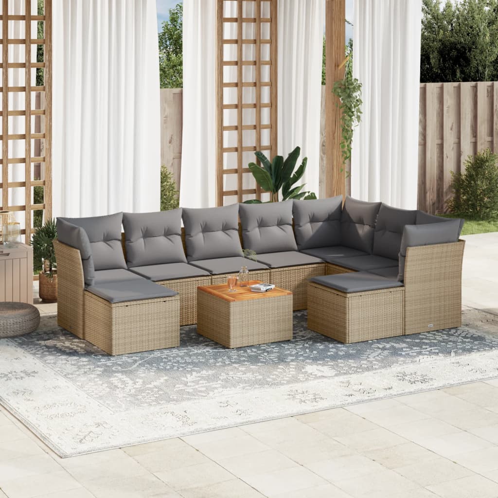 10-delige Loungeset met kussens poly rattan beige is nu te koop bij PeponiXL, paradijselijk wonen!
