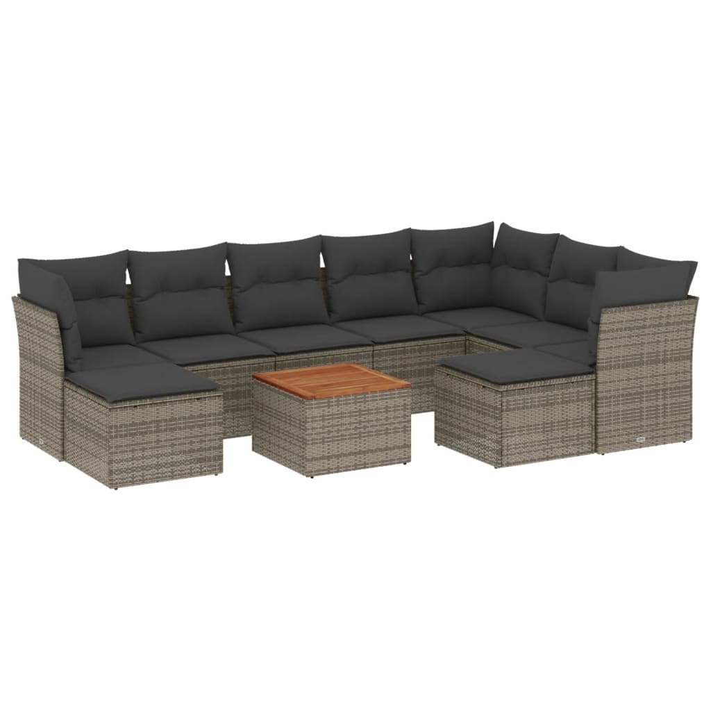10-delige Loungeset met kussens poly rattan grijs is nu te koop bij PeponiXL, paradijselijk wonen!