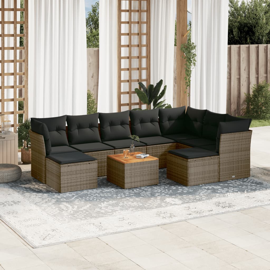 10-delige Loungeset met kussens poly rattan grijs is nu te koop bij PeponiXL, paradijselijk wonen!