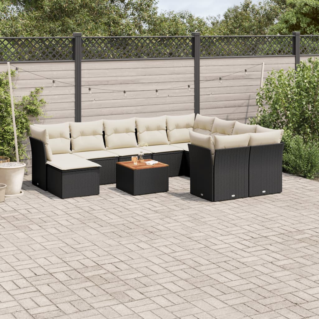 11-delige Loungeset met kussens poly rattan zwart is nu te koop bij PeponiXL, paradijselijk wonen!