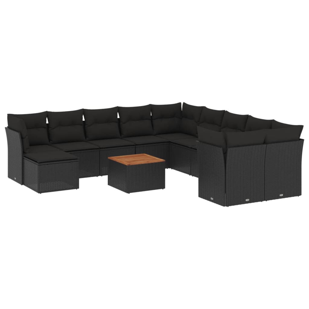 12-delige Loungeset met kussens poly rattan zwart is nu te koop bij PeponiXL, paradijselijk wonen!