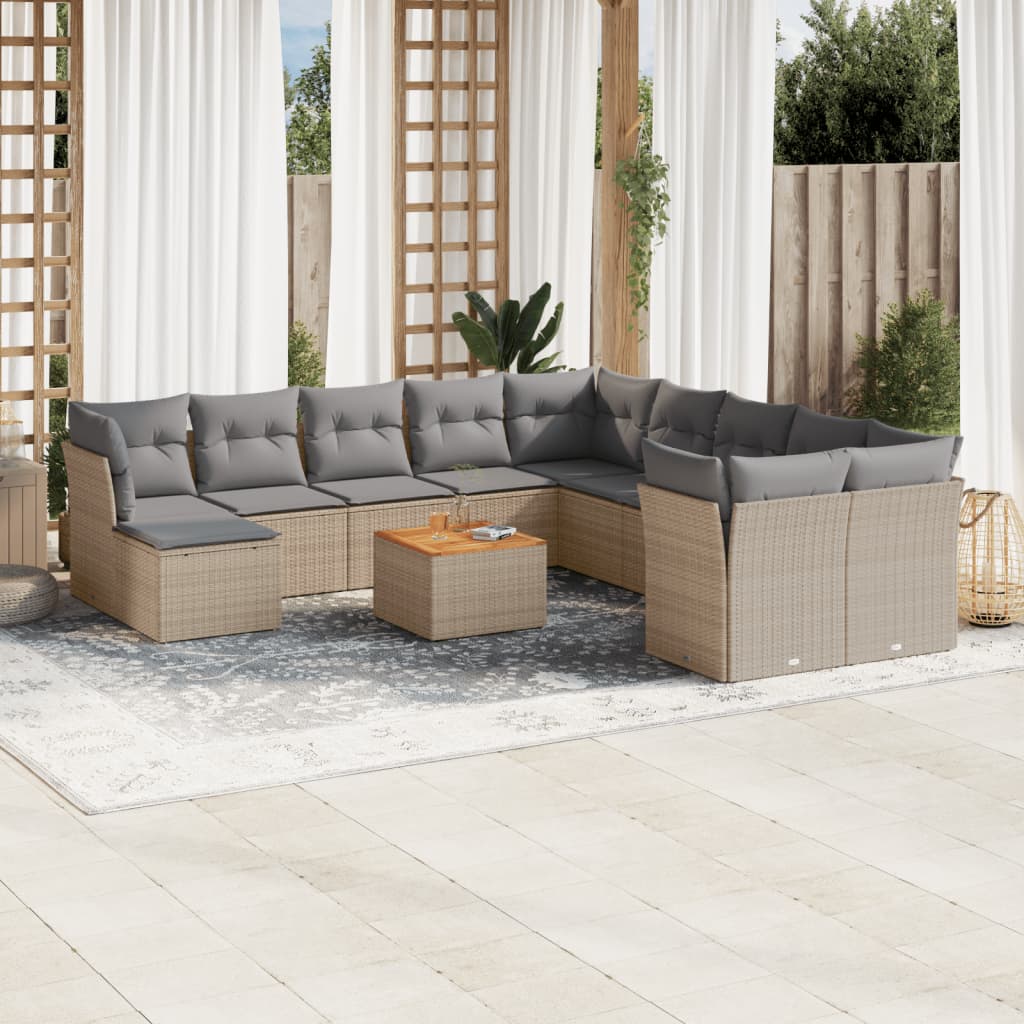 12-delige Loungeset met kussens poly rattan beige is nu te koop bij PeponiXL, paradijselijk wonen!