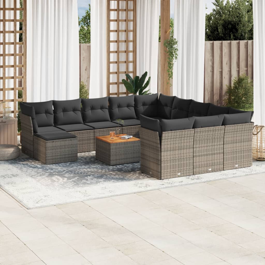 13-delige Loungeset met kussens poly rattan grijs is nu te koop bij PeponiXL, paradijselijk wonen!