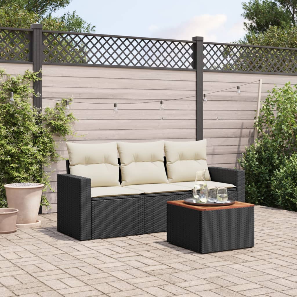 4-delige Loungeset met kussens poly rattan zwart is nu te koop bij PeponiXL, paradijselijk wonen!