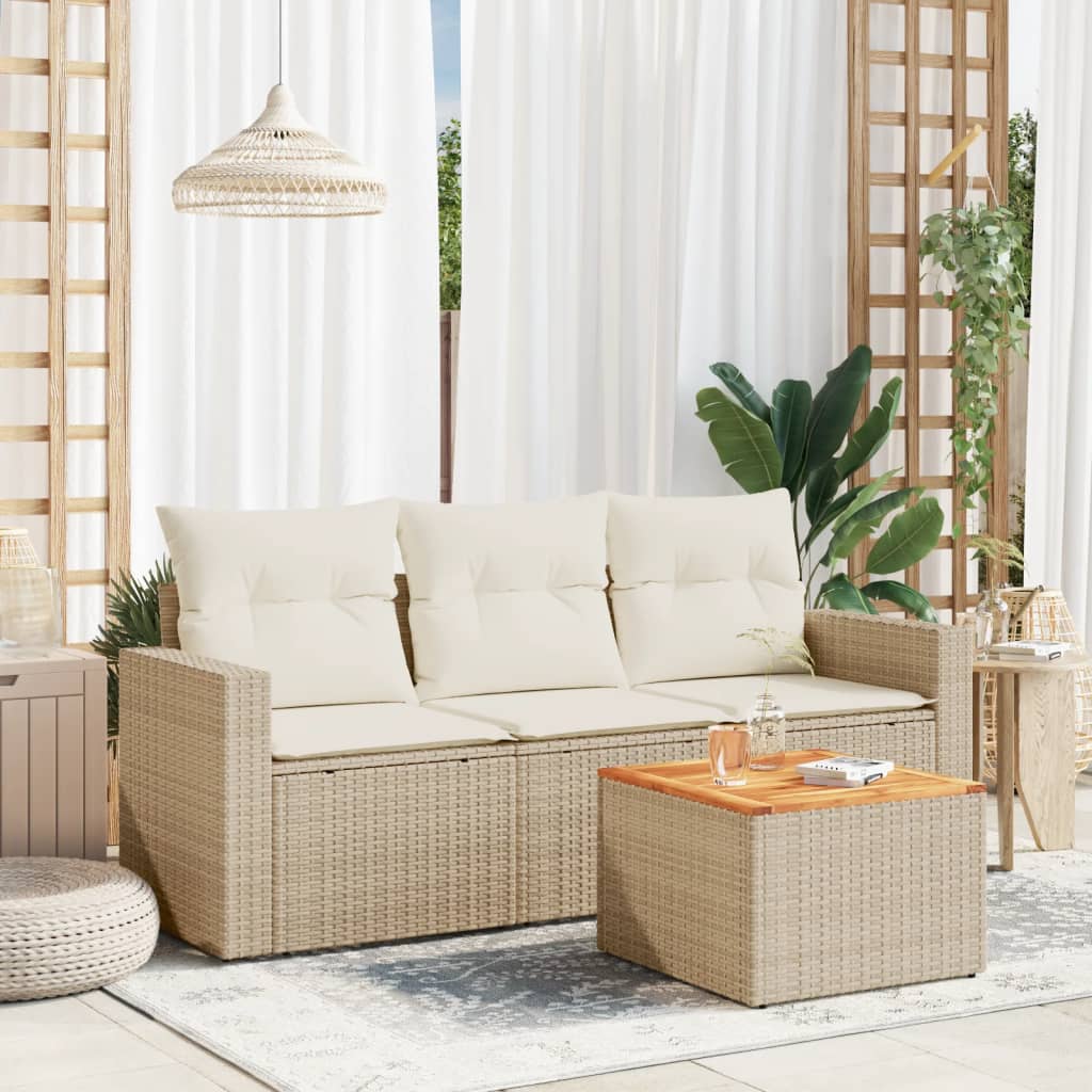 4-delige Loungeset met kussens poly rattan beige is nu te koop bij PeponiXL, paradijselijk wonen!