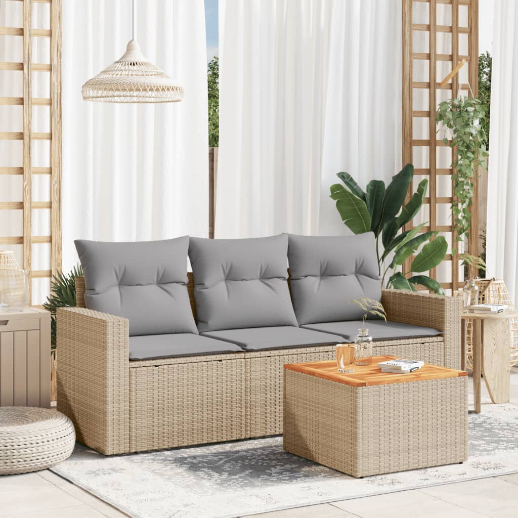 4-delige Loungeset met kussens poly rattan beige is nu te koop bij PeponiXL, paradijselijk wonen!