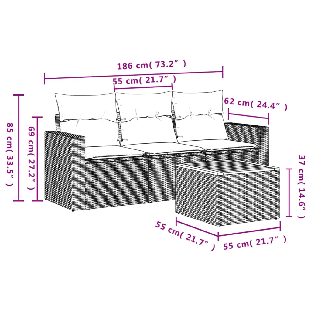 4-delige Loungeset met kussens poly rattan grijs is nu te koop bij PeponiXL, paradijselijk wonen!