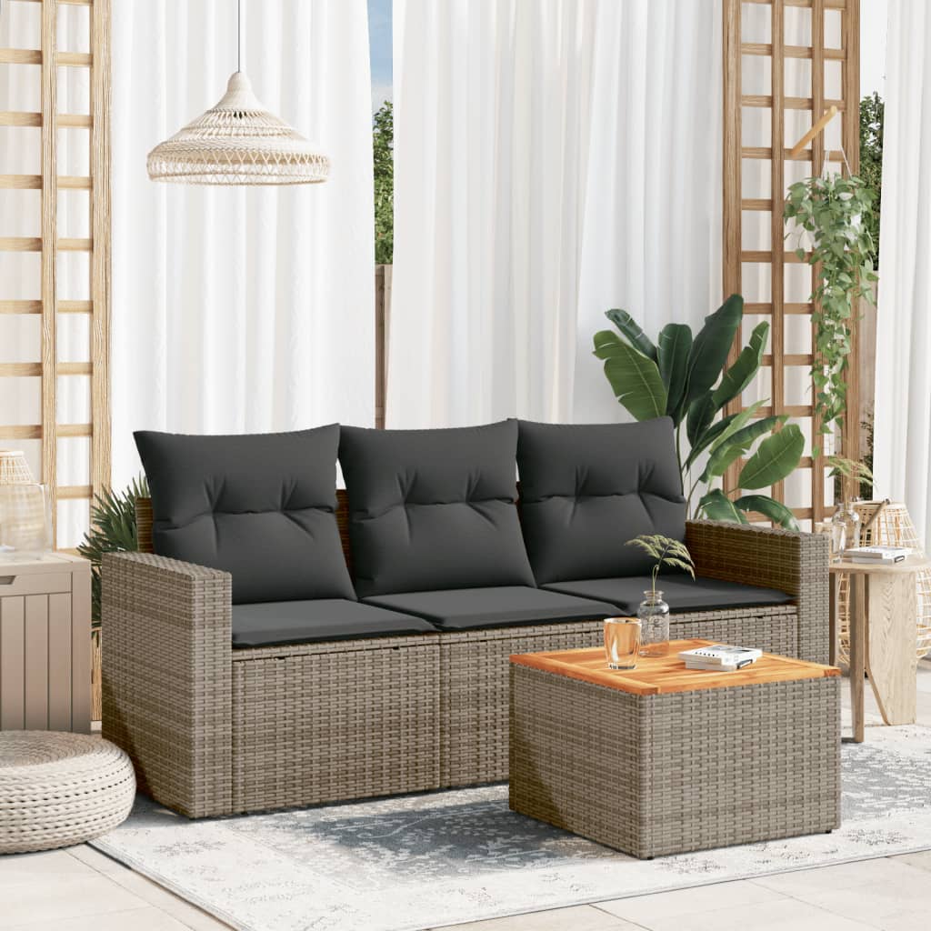 4-delige Loungeset met kussens poly rattan grijs is nu te koop bij PeponiXL, paradijselijk wonen!