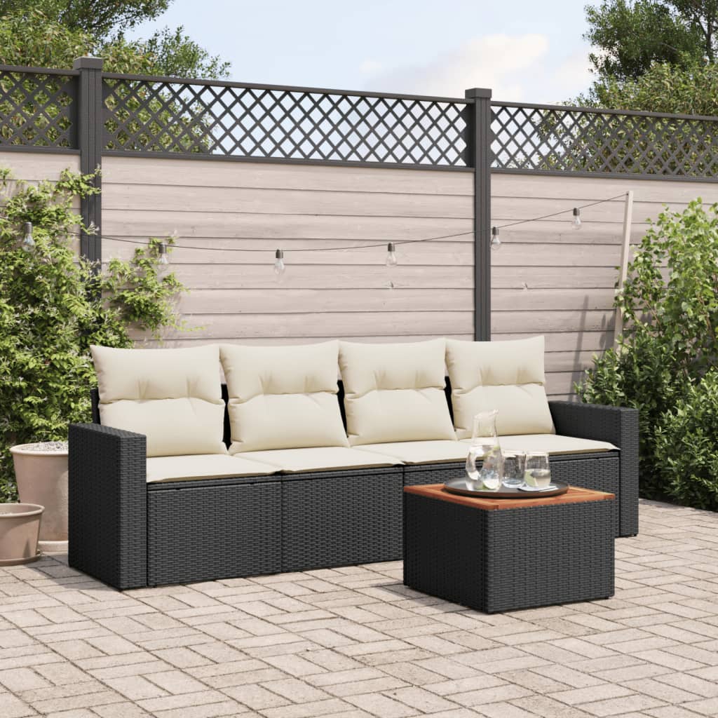 5-delige Loungeset met kussens poly rattan zwart is nu te koop bij PeponiXL, paradijselijk wonen!