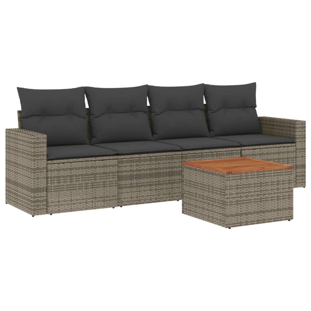 5-delige Loungeset met kussens poly rattan grijs is nu te koop bij PeponiXL, paradijselijk wonen!