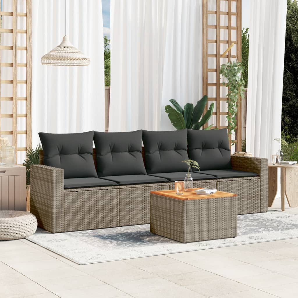5-delige Loungeset met kussens poly rattan grijs is nu te koop bij PeponiXL, paradijselijk wonen!