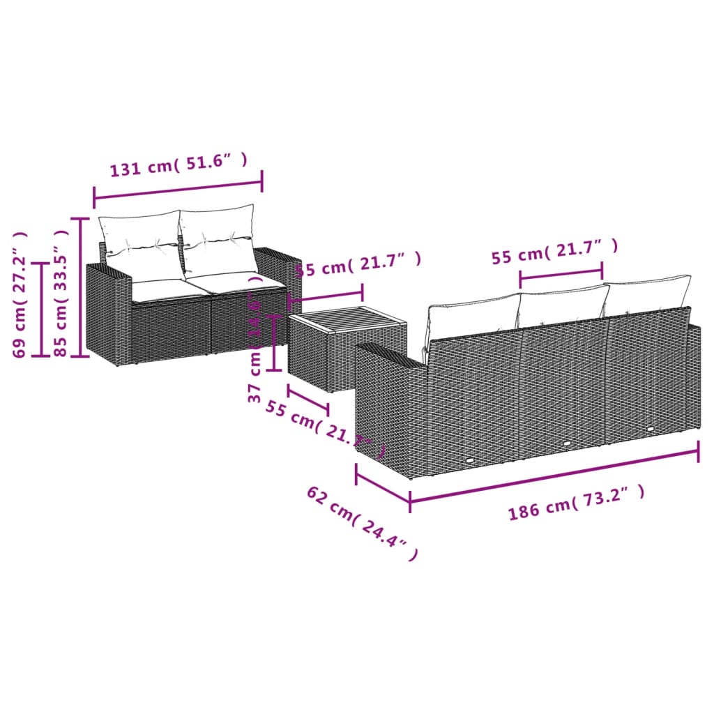 6-delige Loungeset met kussens poly rattan grijs is nu te koop bij PeponiXL, paradijselijk wonen!