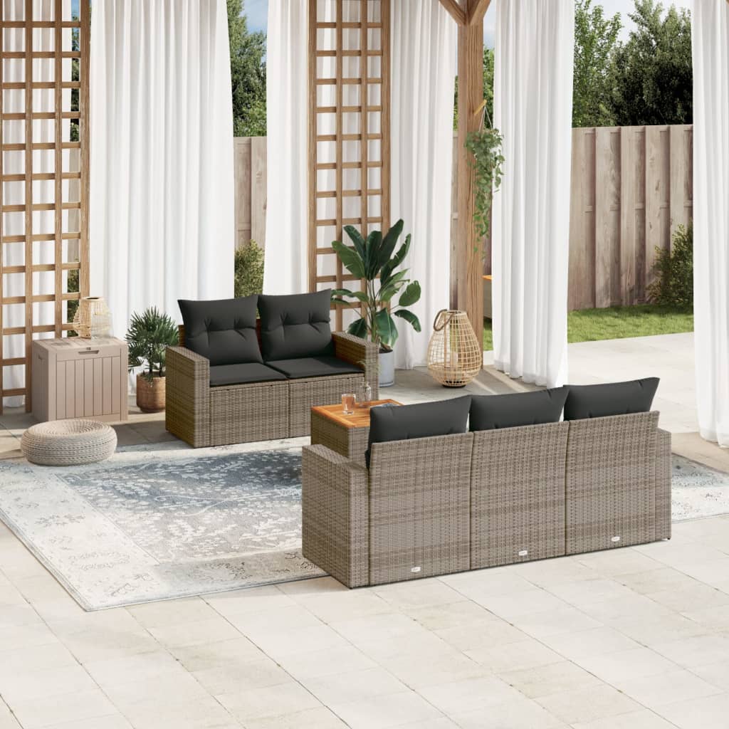 6-delige Loungeset met kussens poly rattan grijs is nu te koop bij PeponiXL, paradijselijk wonen!