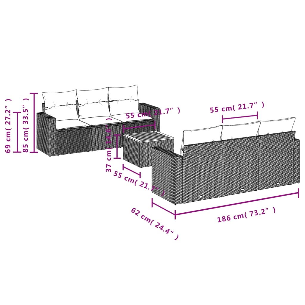 7-delige Loungeset met kussens poly rattan grijs is nu te koop bij PeponiXL, paradijselijk wonen!