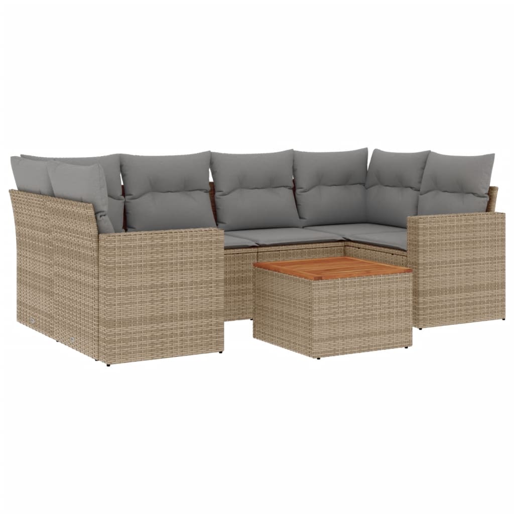 7-delige Loungeset met kussens poly rattan beige is nu te koop bij PeponiXL, paradijselijk wonen!