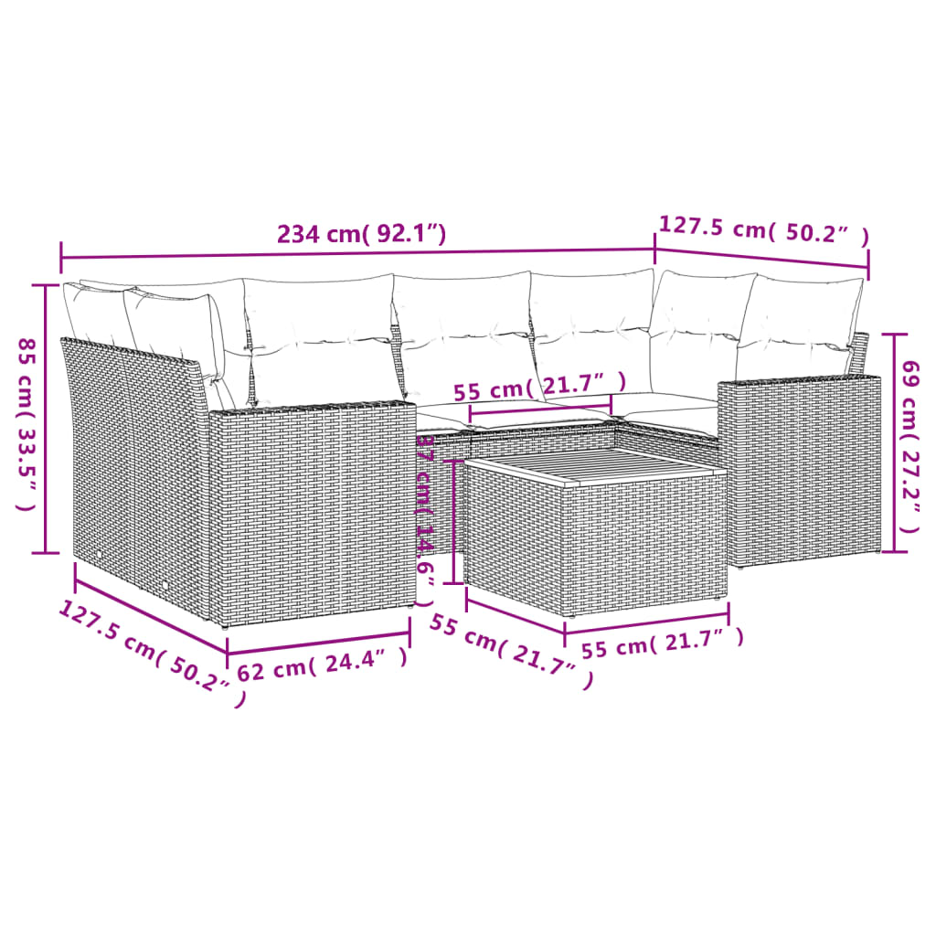 7-delige Loungeset met kussens poly rattan grijs is nu te koop bij PeponiXL, paradijselijk wonen!
