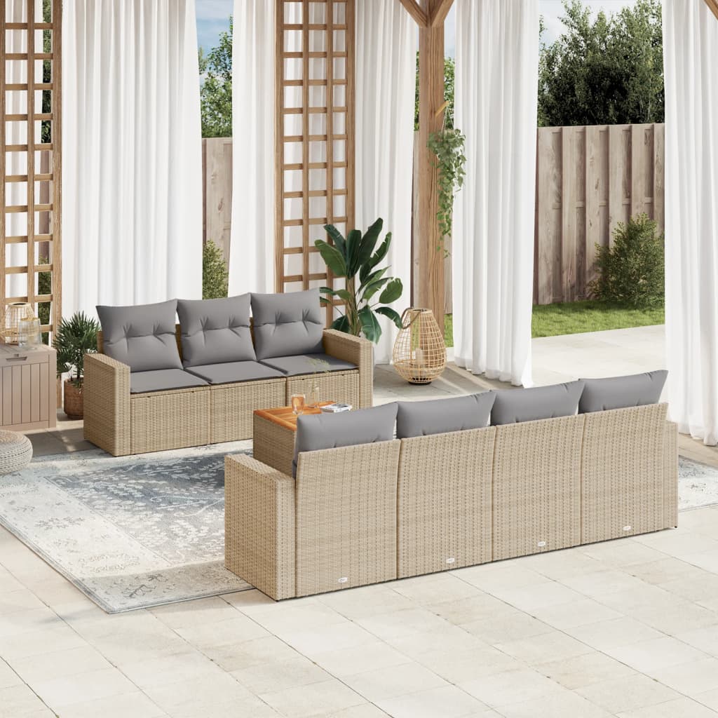 8-delige Loungeset met kussens poly rattan beige is nu te koop bij PeponiXL, paradijselijk wonen!