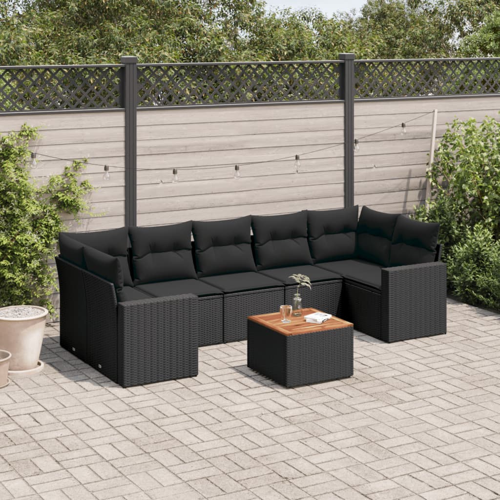 8-delige Loungeset met kussens poly rattan zwart is nu te koop bij PeponiXL, paradijselijk wonen!