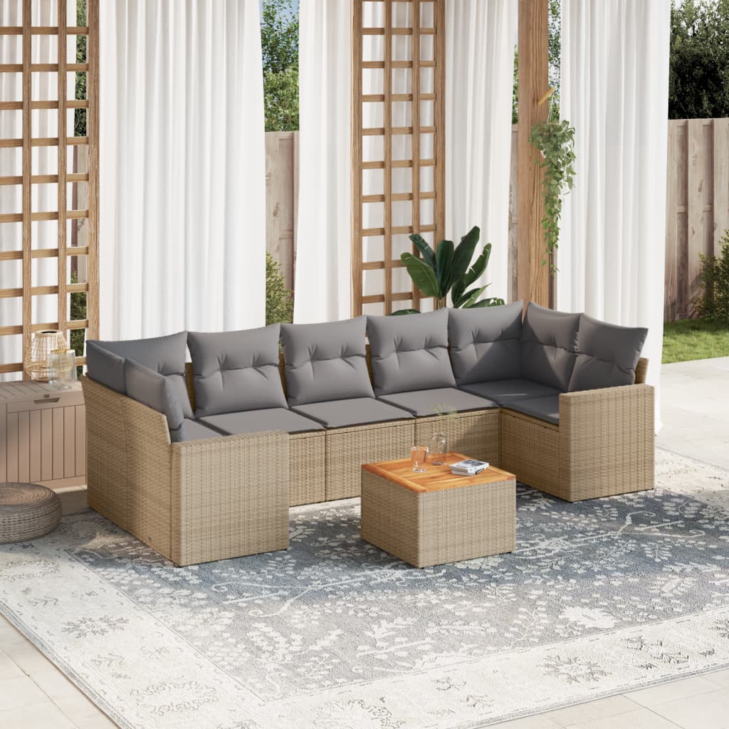 8-delige Loungeset met kussens poly rattan beige is nu te koop bij PeponiXL, paradijselijk wonen!