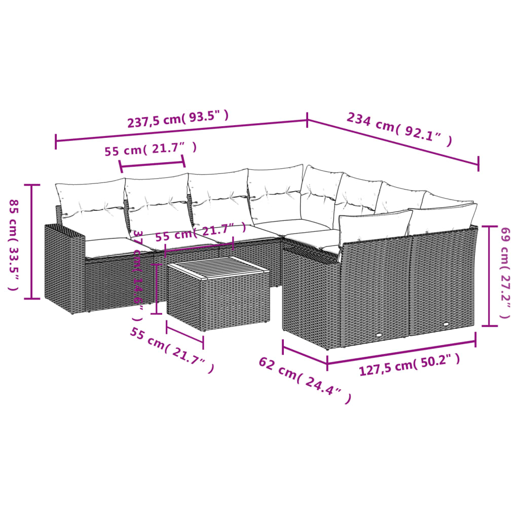 9-delige Loungeset met kussens poly rattan beige is nu te koop bij PeponiXL, paradijselijk wonen!