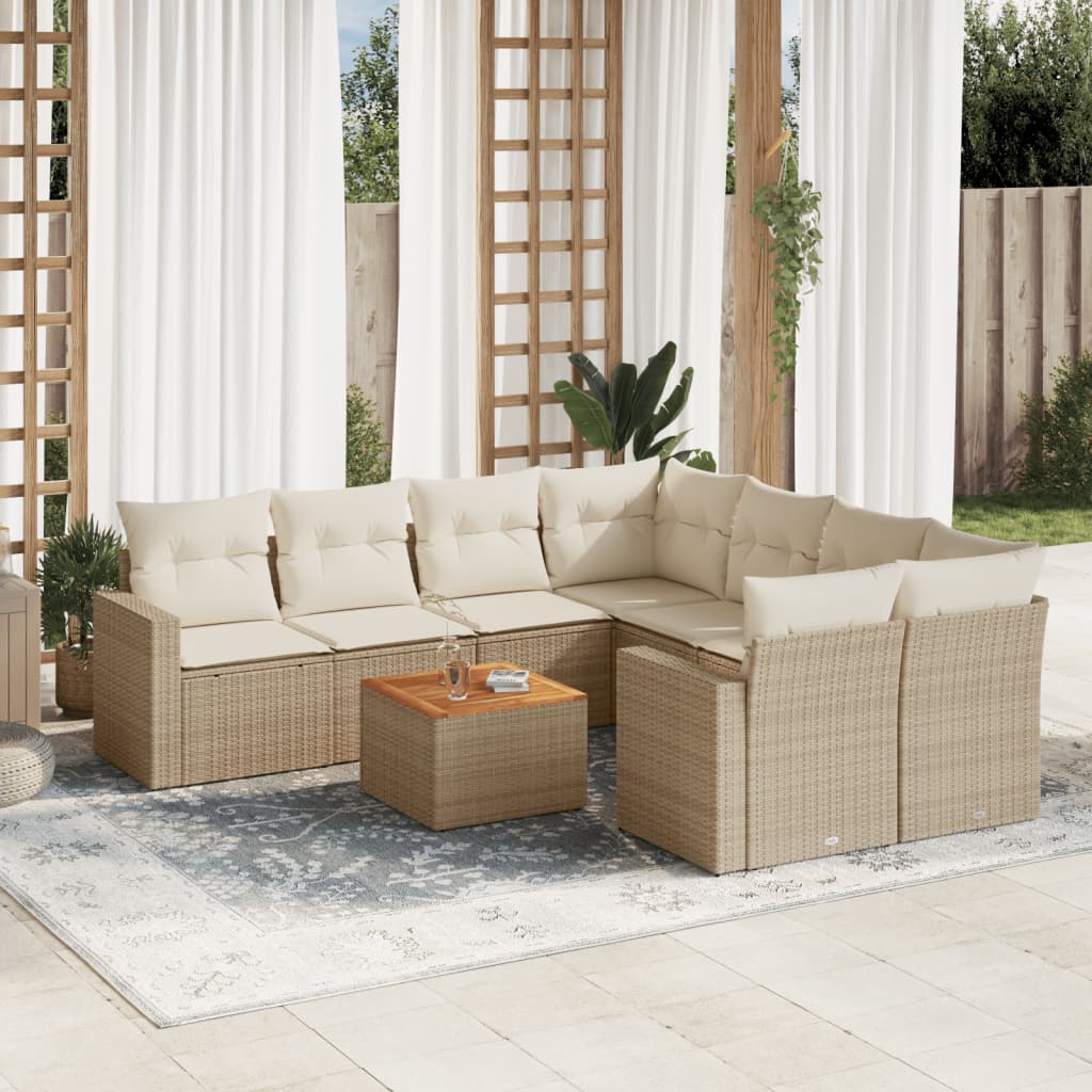 9-delige Loungeset met kussens poly rattan beige is nu te koop bij PeponiXL, paradijselijk wonen!