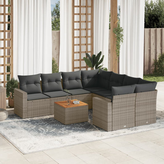 9-delige Loungeset met kussens poly rattan grijs is nu te koop bij PeponiXL, paradijselijk wonen!