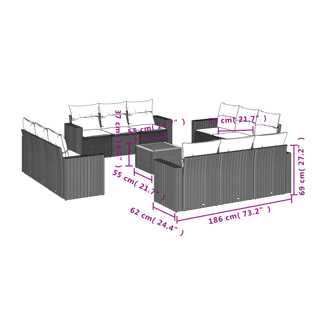 13-delige Loungeset met kussens poly rattan zwart is nu te koop bij PeponiXL, paradijselijk wonen!
