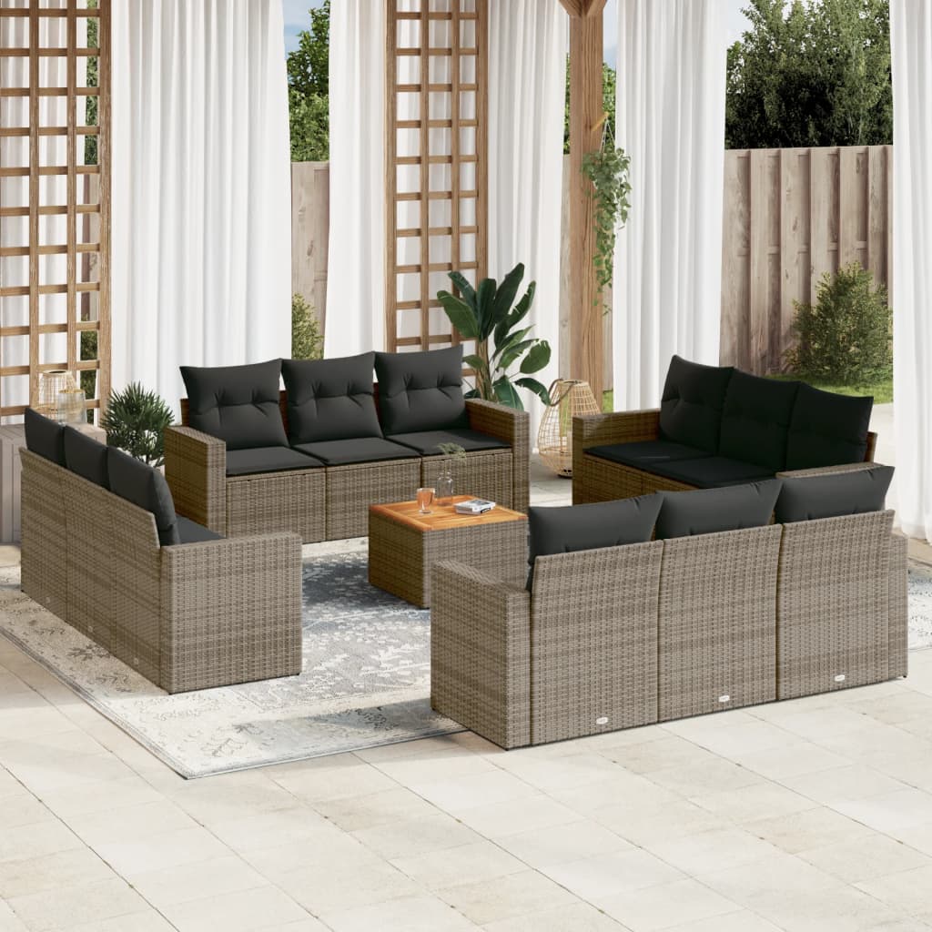 13-delige Loungeset met kussens poly rattan grijs is nu te koop bij PeponiXL, paradijselijk wonen!