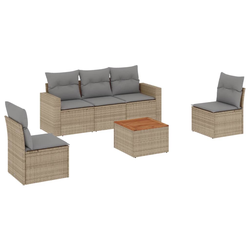 6-delige Loungeset met kussens poly rattan beige is nu te koop bij PeponiXL, paradijselijk wonen!