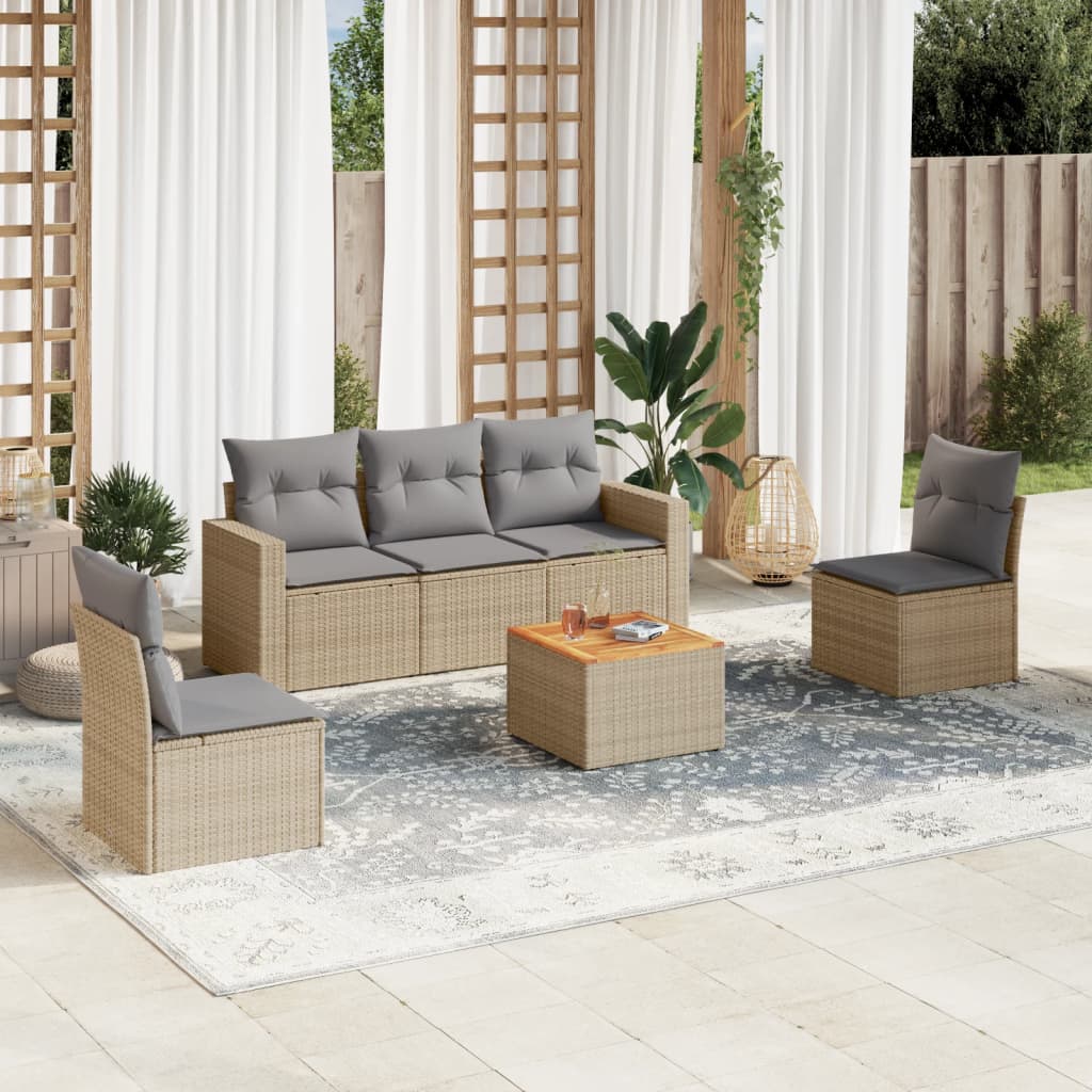 6-delige Loungeset met kussens poly rattan beige is nu te koop bij PeponiXL, paradijselijk wonen!