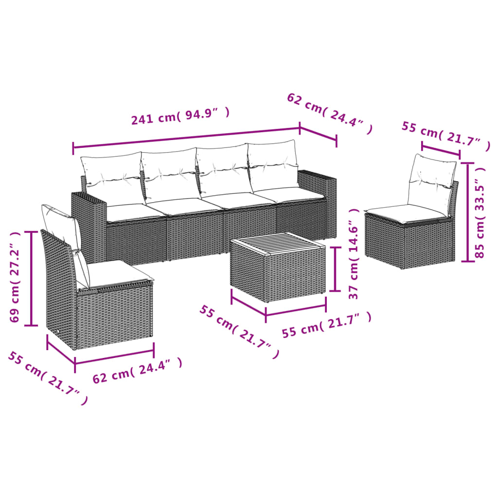 7-delige Loungeset met kussens poly rattan zwart is nu te koop bij PeponiXL, paradijselijk wonen!