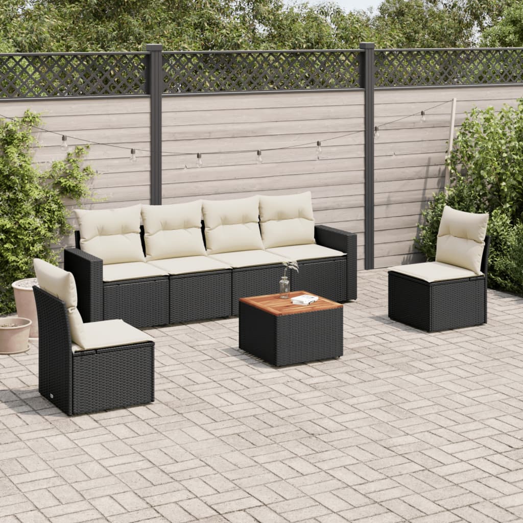 7-delige Loungeset met kussens poly rattan zwart is nu te koop bij PeponiXL, paradijselijk wonen!