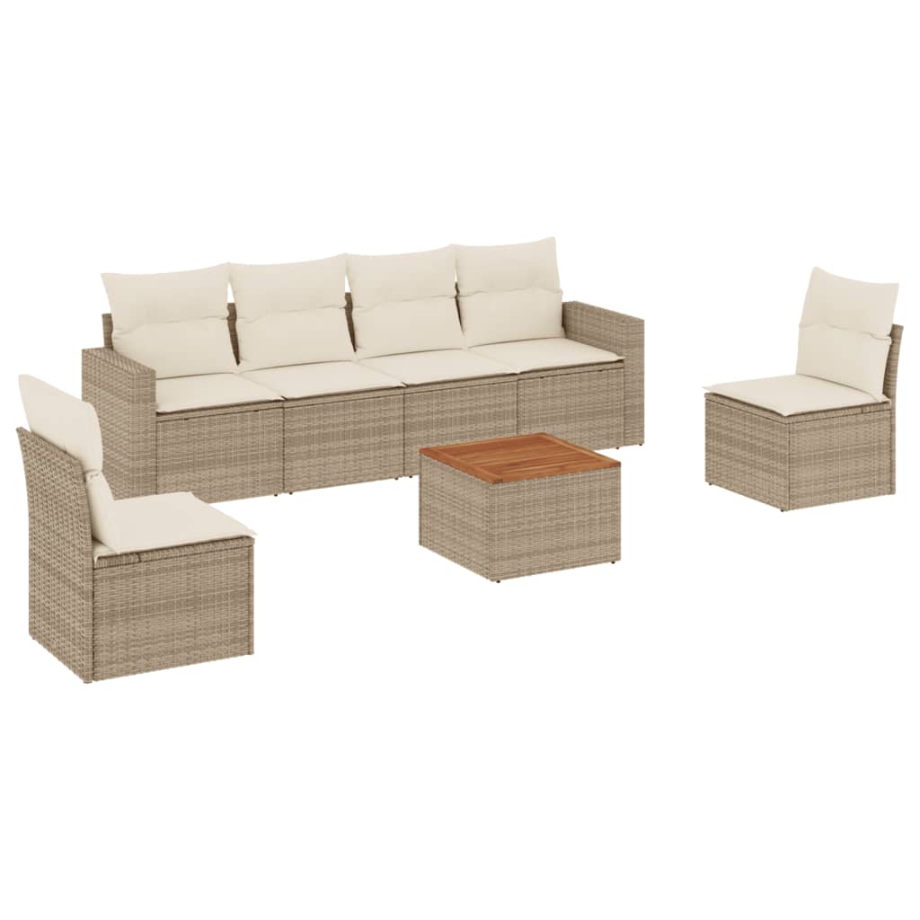 7-delige Loungeset met kussens poly rattan beige is nu te koop bij PeponiXL, paradijselijk wonen!