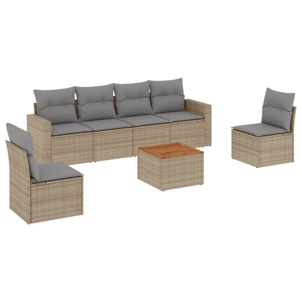 7-delige Loungeset met kussens poly rattan beige is nu te koop bij PeponiXL, paradijselijk wonen!