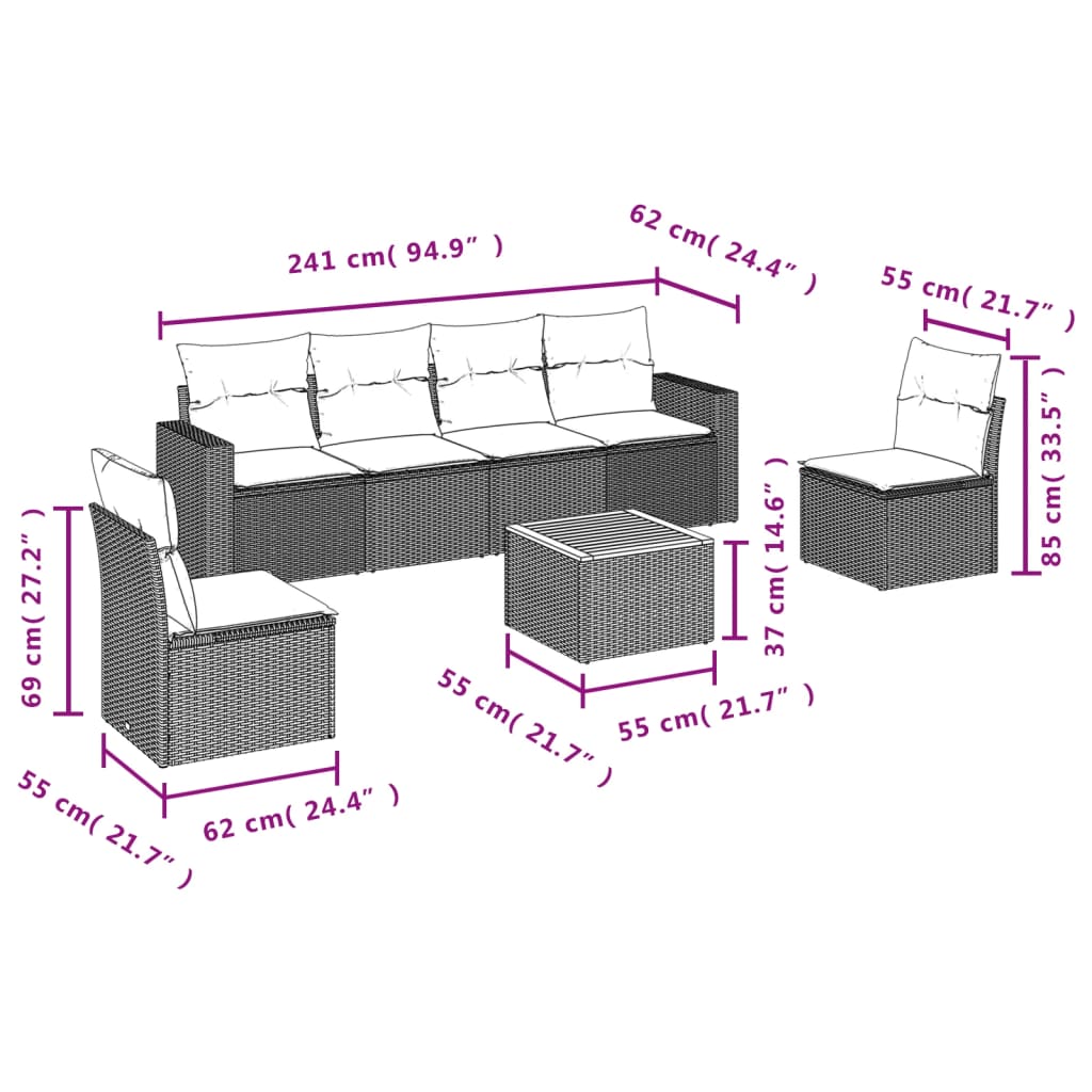 7-delige Loungeset met kussens poly rattan beige is nu te koop bij PeponiXL, paradijselijk wonen!